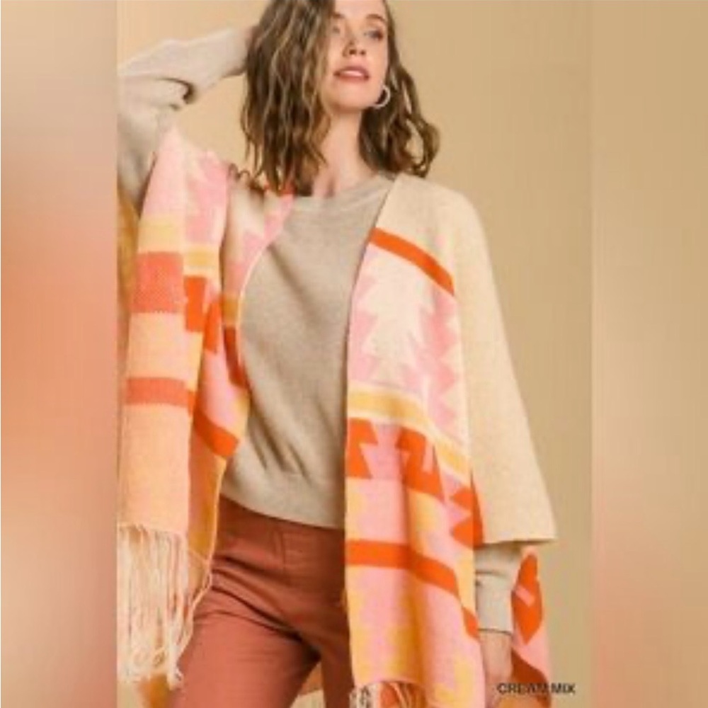 Umgee Pink Aztec Print Poncho/Shawl